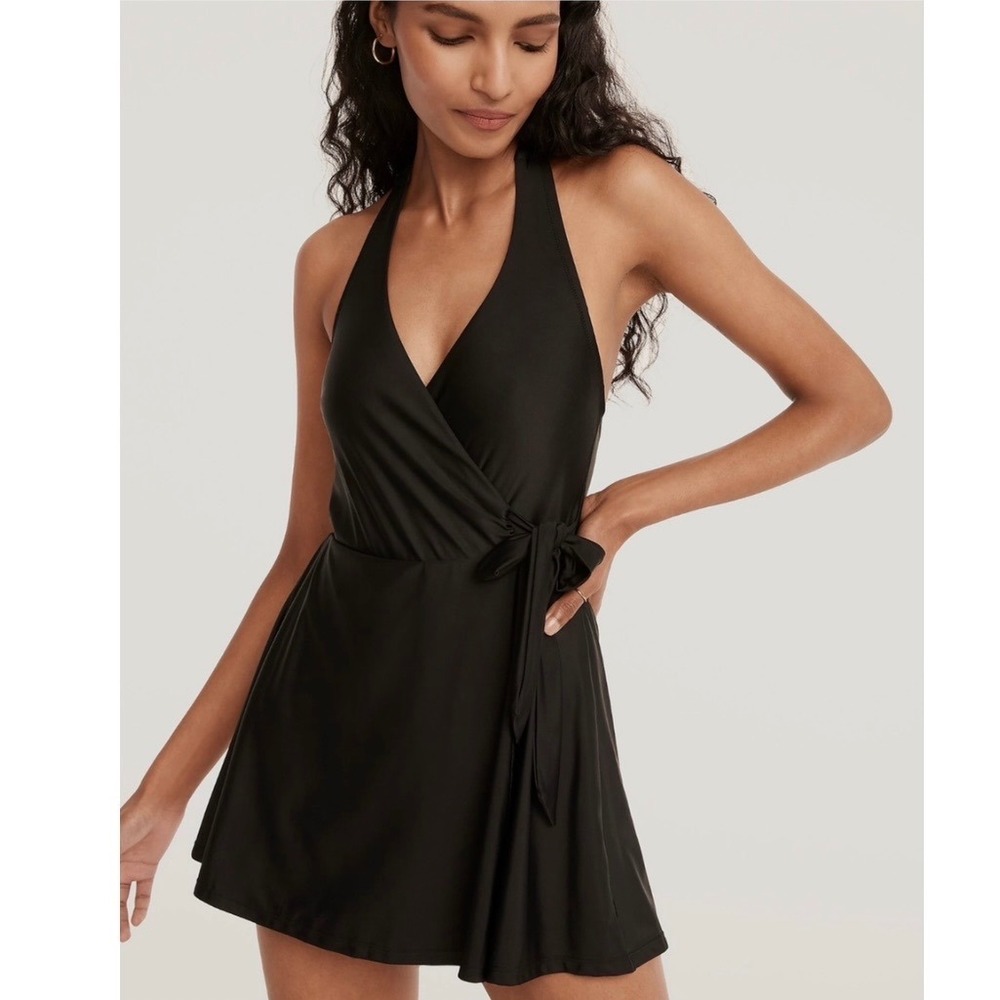 NWT J.Crew Black Halter Wrap Tie Skirted Swimsuit Swim Bathing Suit One Piece 4